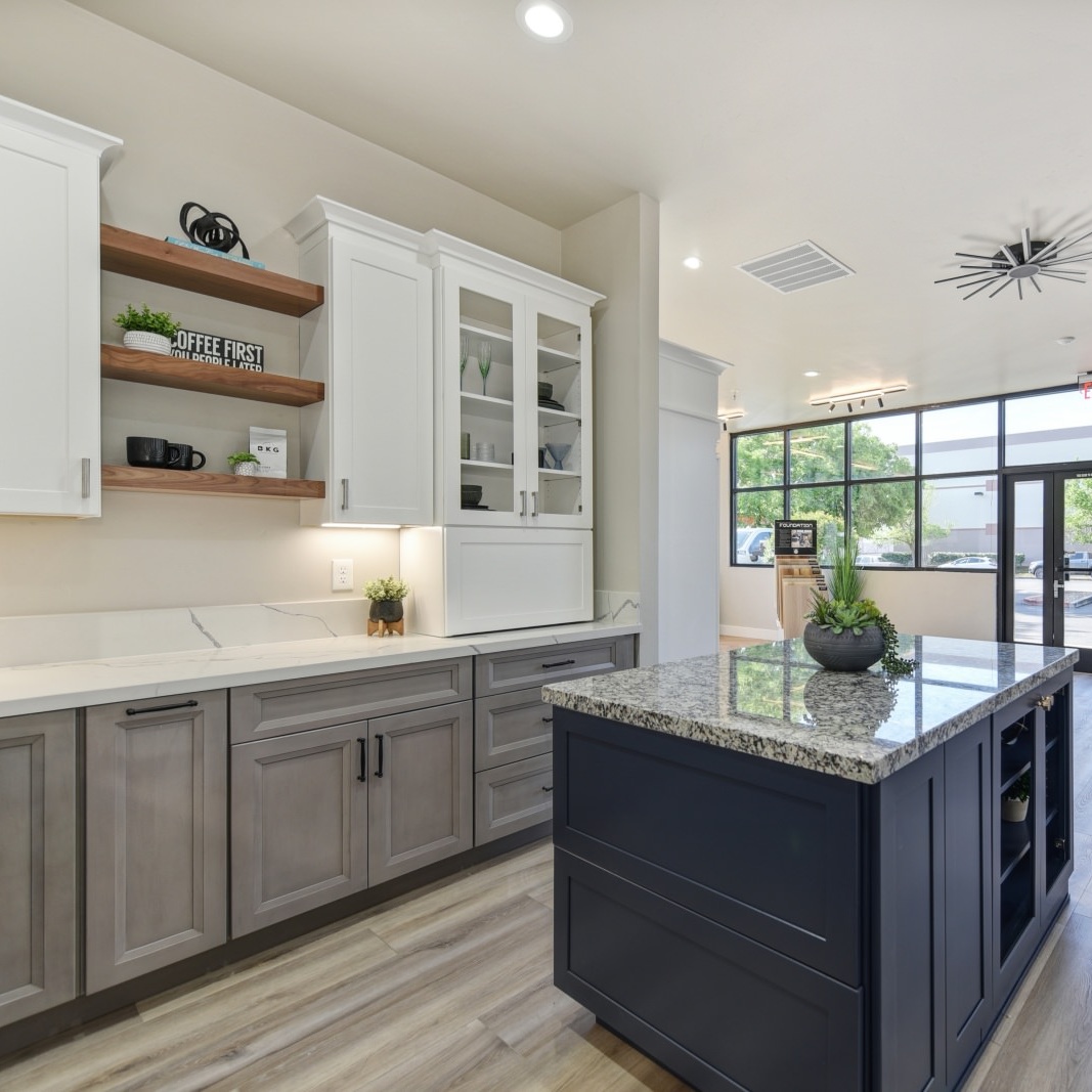 Dry Creek Construction showroom with kitchen island