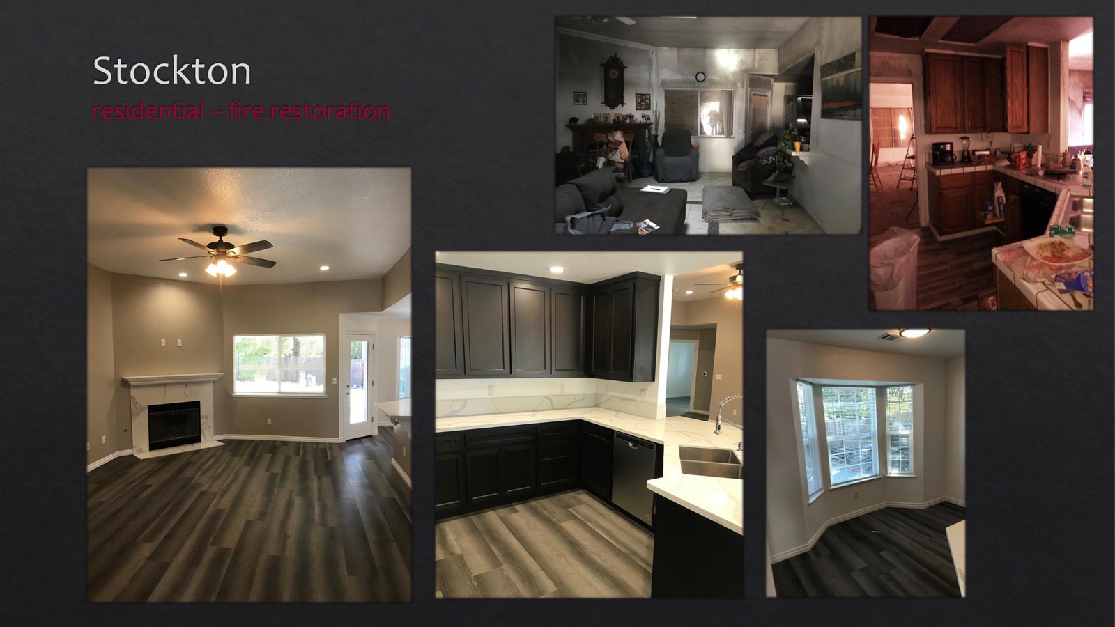 Stockton Residential fire restoration - kitchen + living room