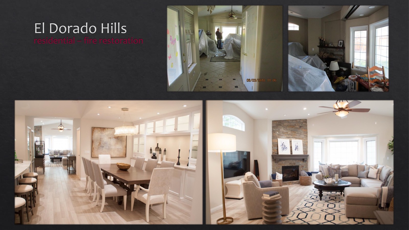 El Dorado Hills Residential fire restoration - kitchen and living room