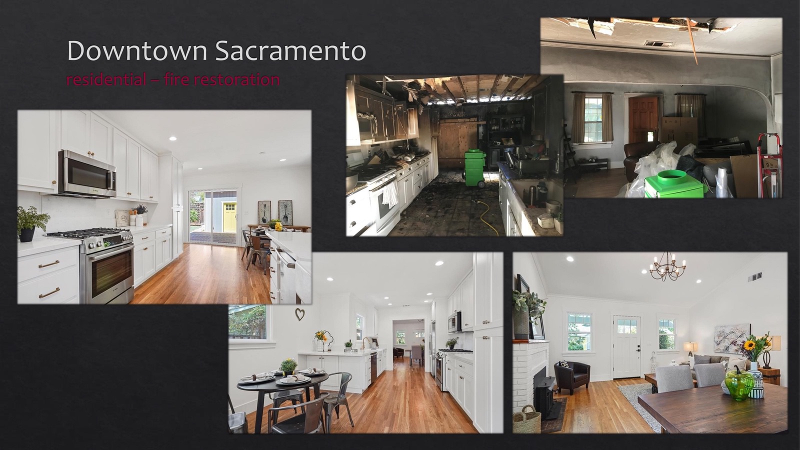 Downtown Sacramento Residential fire restoration - kitchen and livingroom
