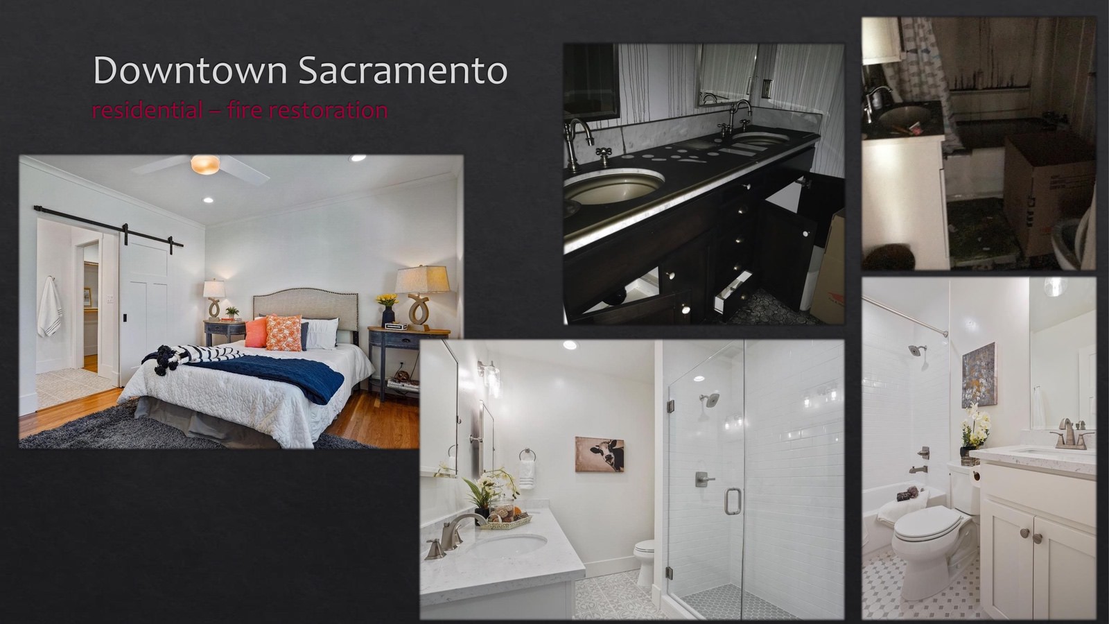 Downtown Sacramento Residential fire restoration - bathroom and bedroom