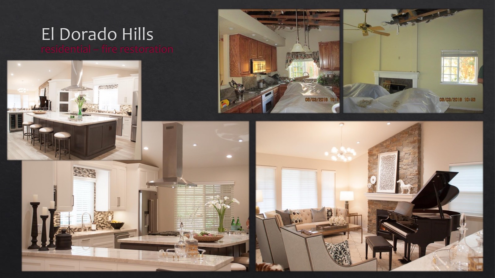 El Dorado Hills Residential fire restoration - living room and kitchen - lightbox