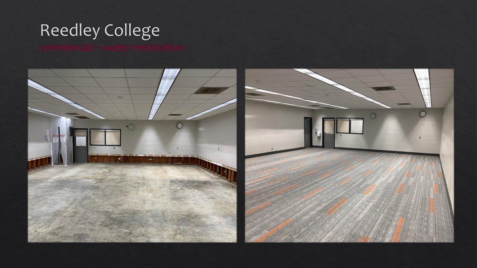 Reedley college Residential fire restoration - lecture room - lightbox