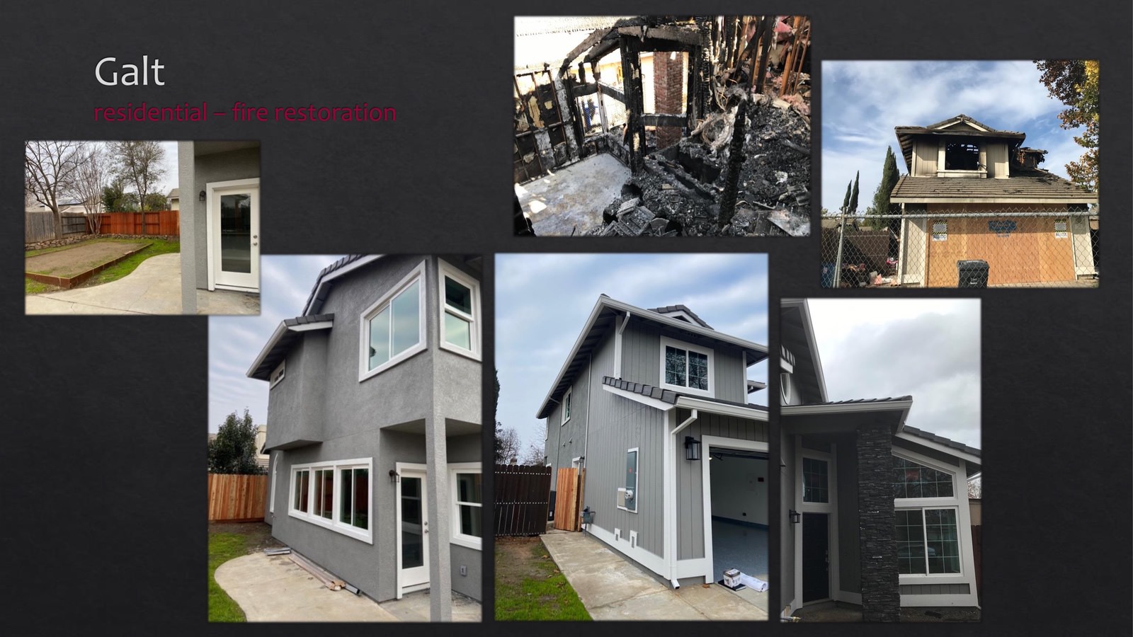 Galt Residential fire restoration - front + side of house
