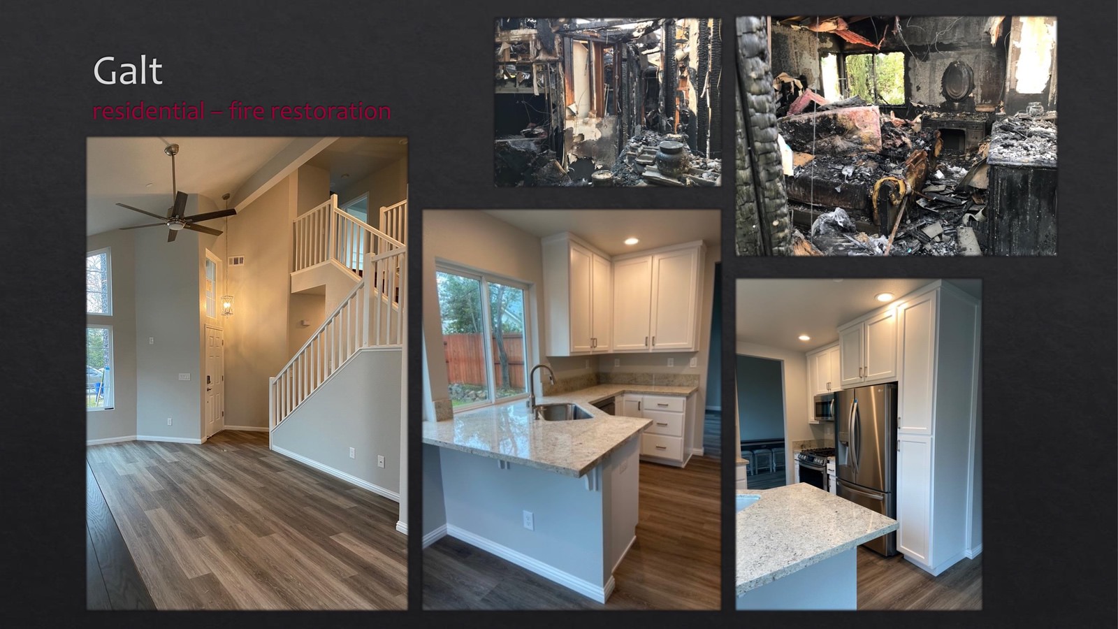 Galt Residential fire restoration - kitchen + stairs - lightbox